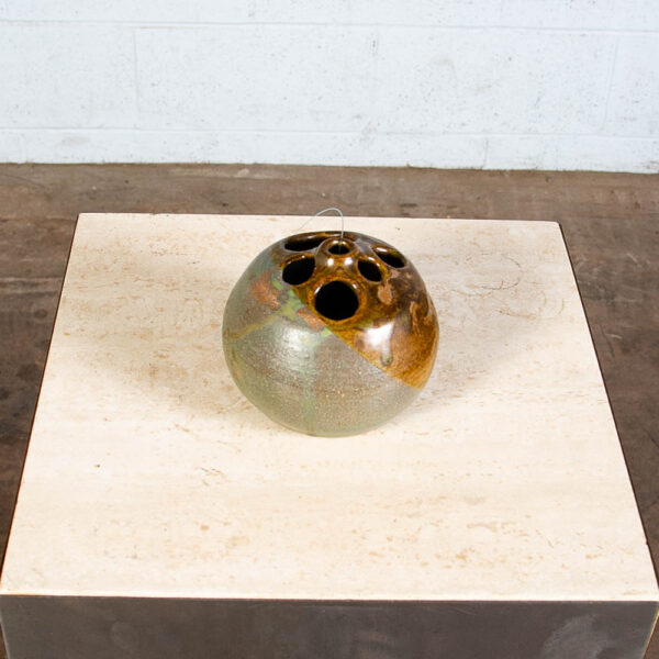 Mid century Pot Hanging Spherical Ceramic Art Piece Beige Teal Glaze Finish Mcm - Image 8