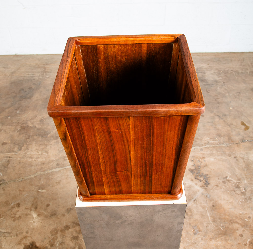 Mid Century Modern Wastebasket Square Trash Can Bin Paper Basket Walnut Danish - Image 4