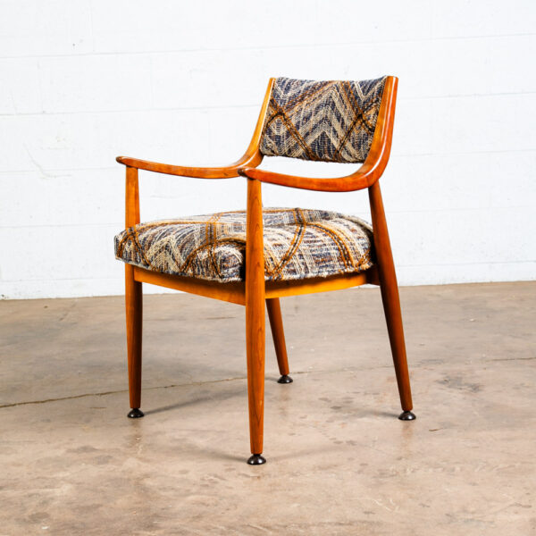 Mid Century Danish Modern Armchair Chair Beech Dining Arms Blue Brown Tweed Mcm - Image 9