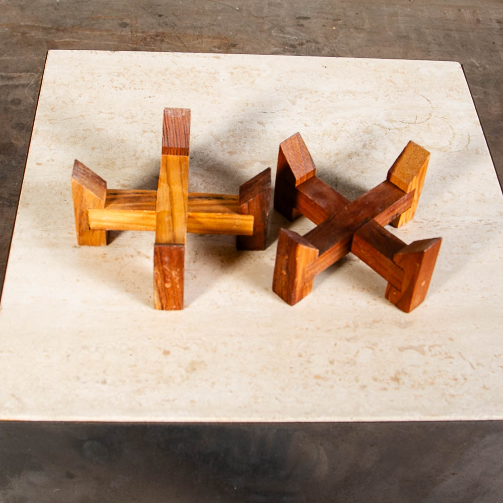 Mid Century Modern Set of Six Wooden Candle Holders Light and Dark Teak Wood - Image 7