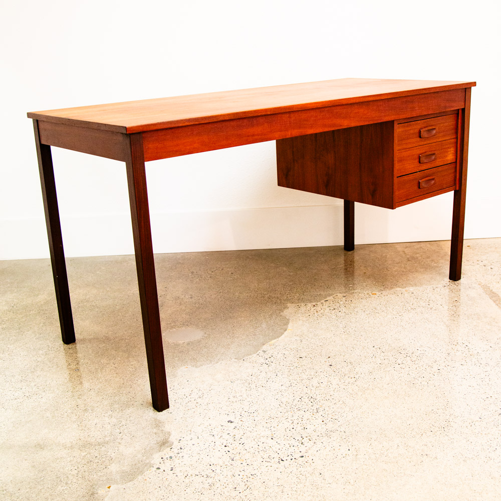 Mid Century Danish Modern Desk Executive Teak 3 Drawer Cabinet Danish Floating - Image 2