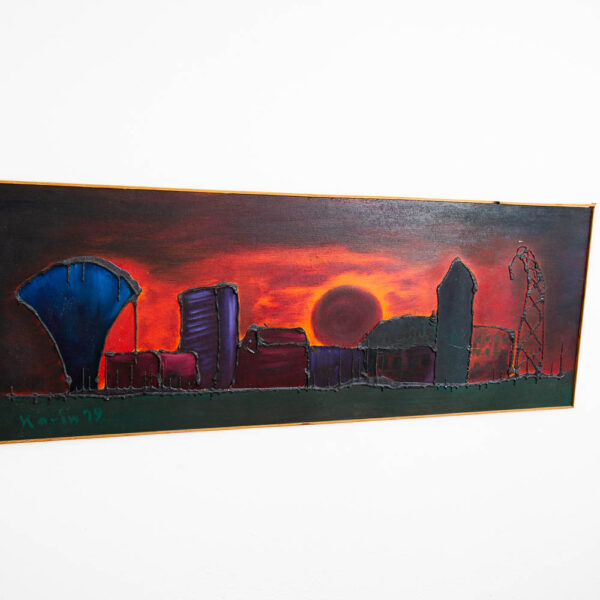 Mid Century Modern Original Art Surrealist Landscape Sun Set Painting Original - Image 2