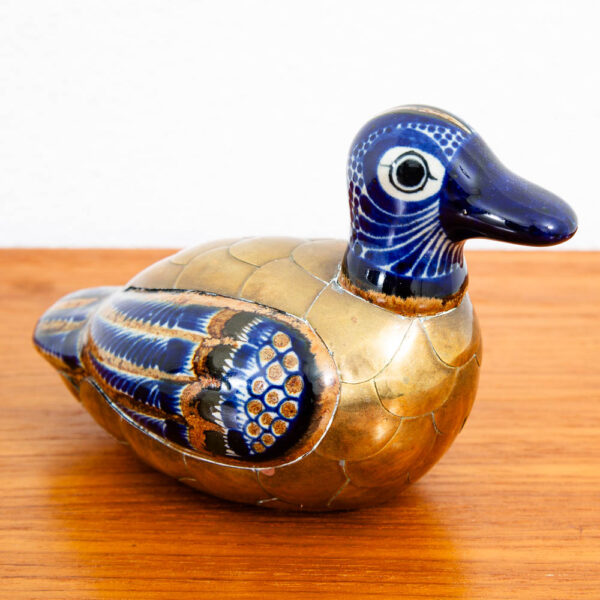 Mid Century Modern Blue and Gold Ceramic Duck Decretive Table Decor Sculpture - Image 8