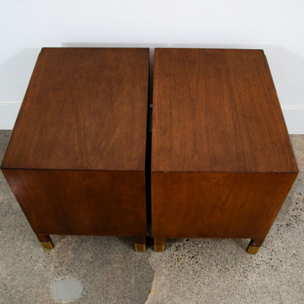 Mid Century Modern Nightstands End Side Table Drawer Walnut Vintage Drexel Brass - Image 4