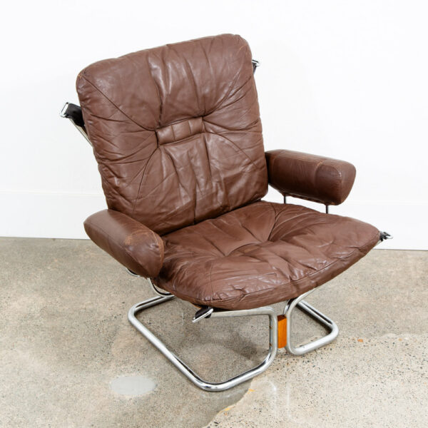 Mid Century Danish Modern Lounge Chair Brown Leather Ingmar Relling Westnofa Arm - Image 4