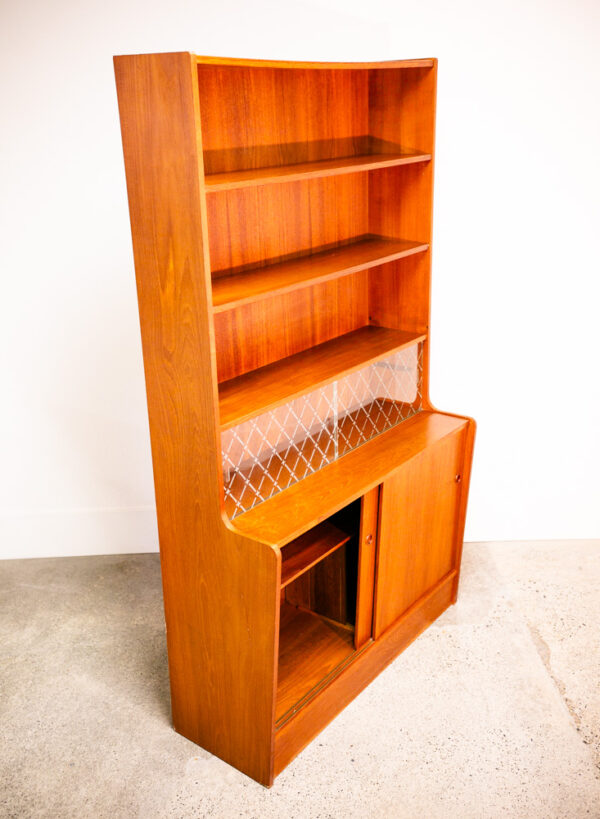 Mid Century Danish Modern Credenza Bookshelf Cabinet Teak Shelves Glass Doors NM - Image 10