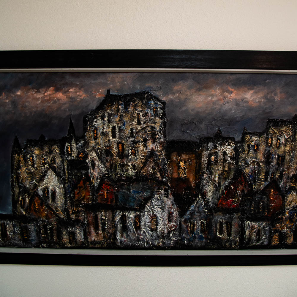 Mid Century Modern Art Original Abstract Expressionism Landscape Buildings Painting - Image 3