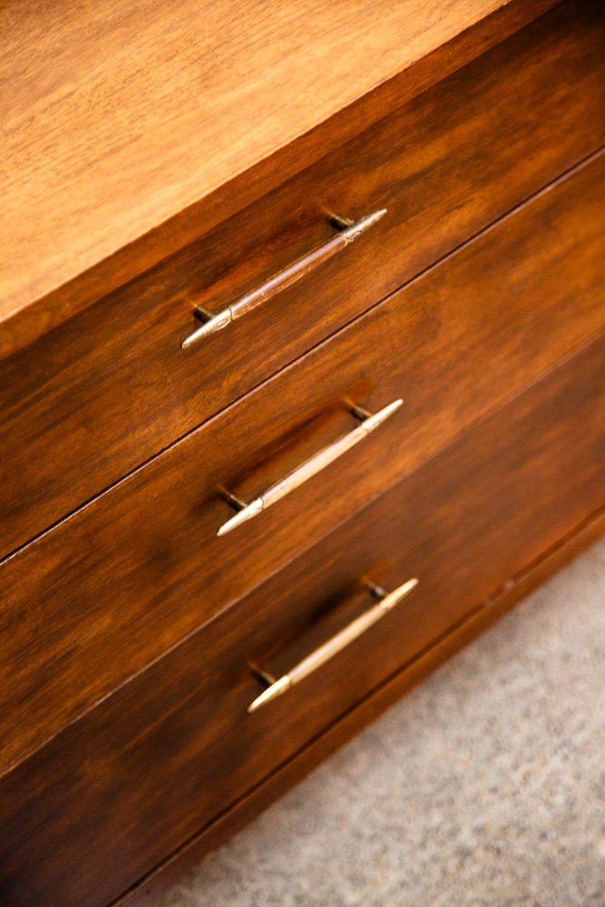 Mid Century Modern Credenza Cabinet Broyhill Saga Wide 3 Drawer Walnut Solid Mcm - Image 7