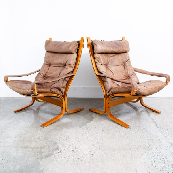 Mid Century Danish Modern Lounge Chair Set Siesta Tan Leather Westnofa Pair Arms