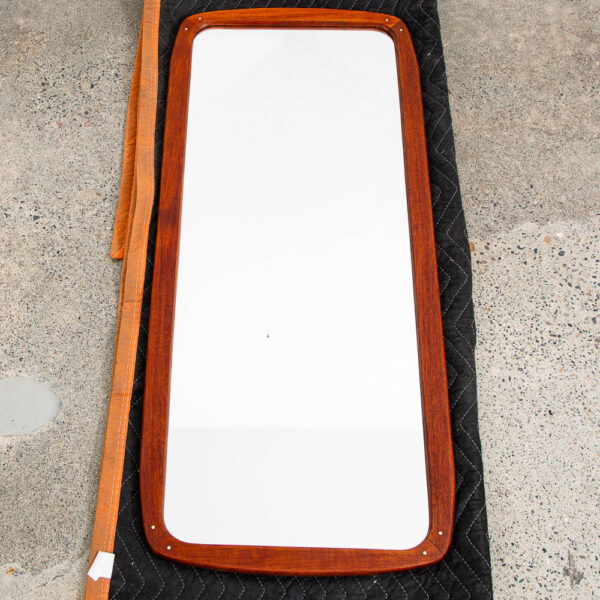 Mid Century Danish Modern Rounded Mirror Wall Hanging Solid Teak Abstract Mcm - Image 7