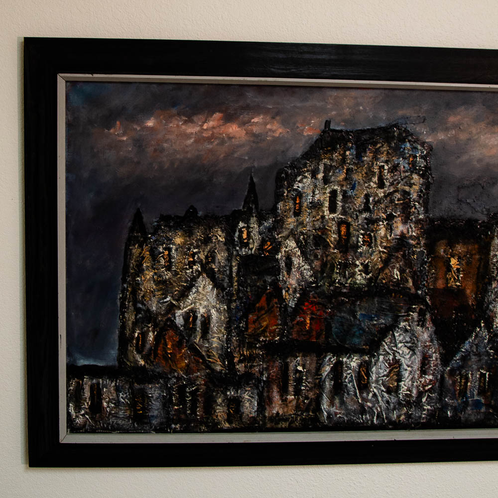 Mid Century Modern Art Original Abstract Expressionism Landscape Buildings Painting - Image 7