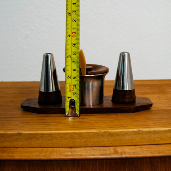Mid Century Danish modern Salt Pepper Shaker Set Sugar, Spoon, & Rosewood Tray - Image 8