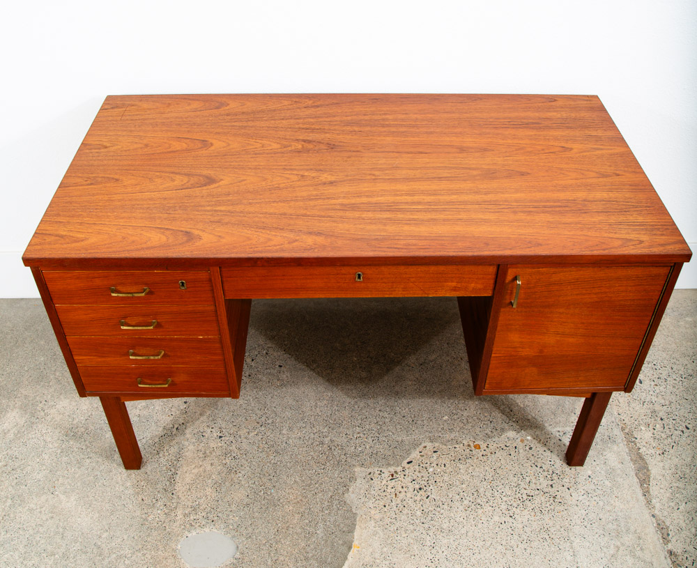 Mid Century Danish Modern Desk Executive Floating Teak Book Shelf Denmark Bar VG - Image 10