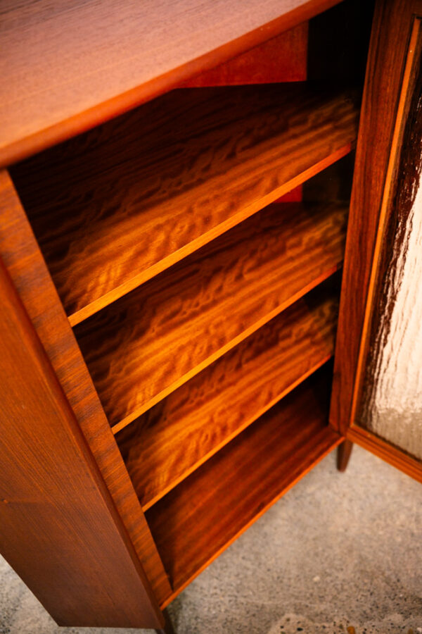 Mid Century Danish Modern Corner Cabinet Teak Wood Bar Denmark Glass Display Mcm - Image 11