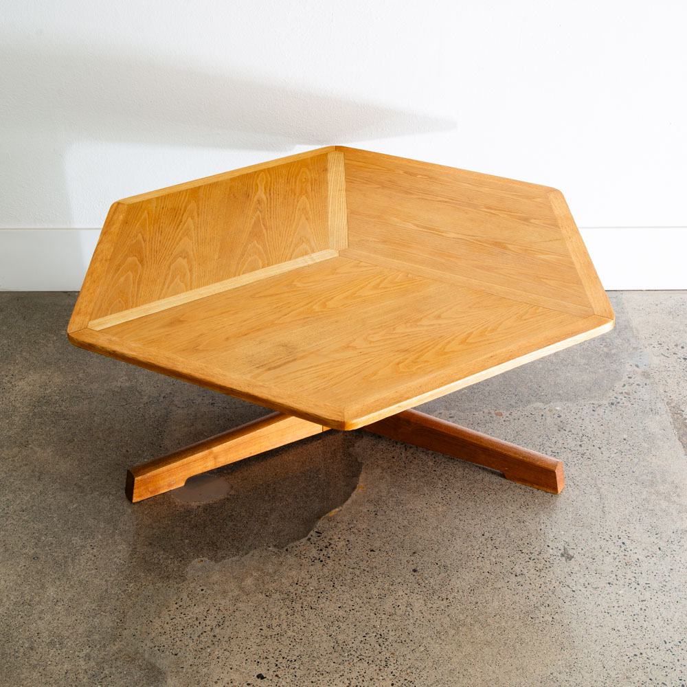 Mid Century Danish Modern Coffee Table Solid White Oak Vintage Hexagon Geometric
