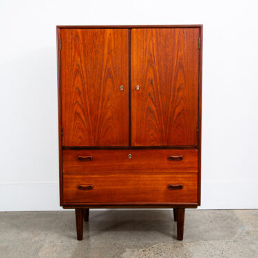 Mid Century Danish Modern Hutch Cabinet Solid Teak Doors Denmark Compact Vintage