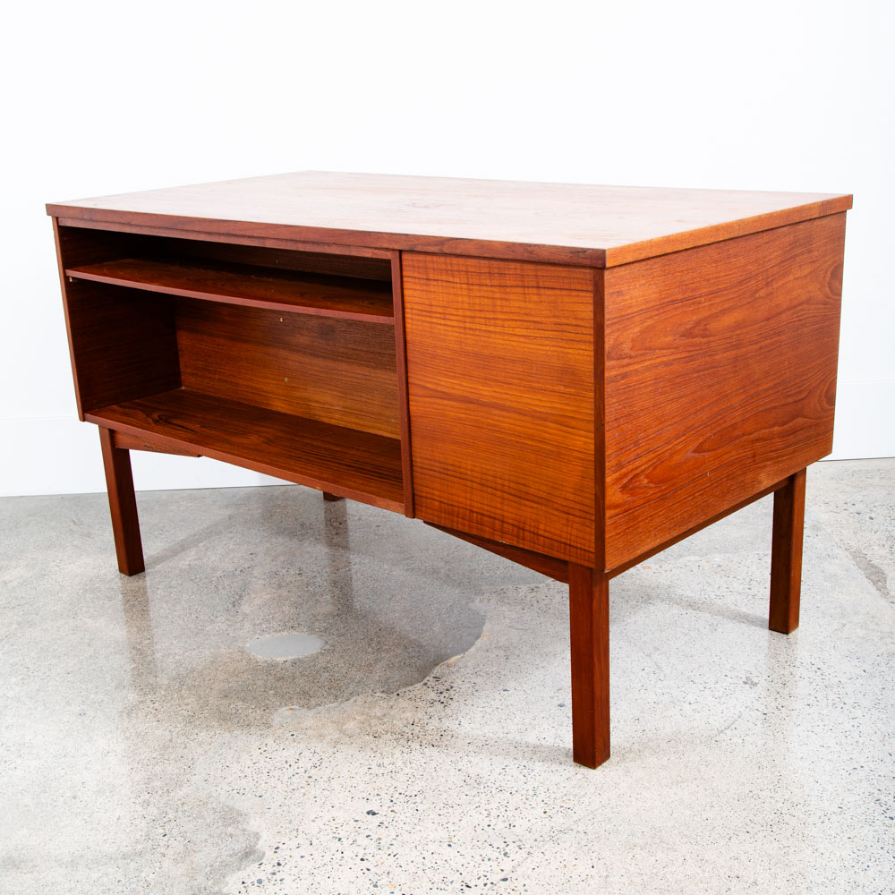 Mid Century Danish Modern Desk Executive Floating Teak Book Shelf Denmark Bar VG - Image 6