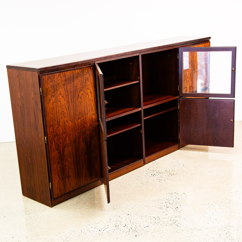 Mid Century Danish Modern Credenza Hutch Cabinet Glass Display Rosewood Modular - Image 5