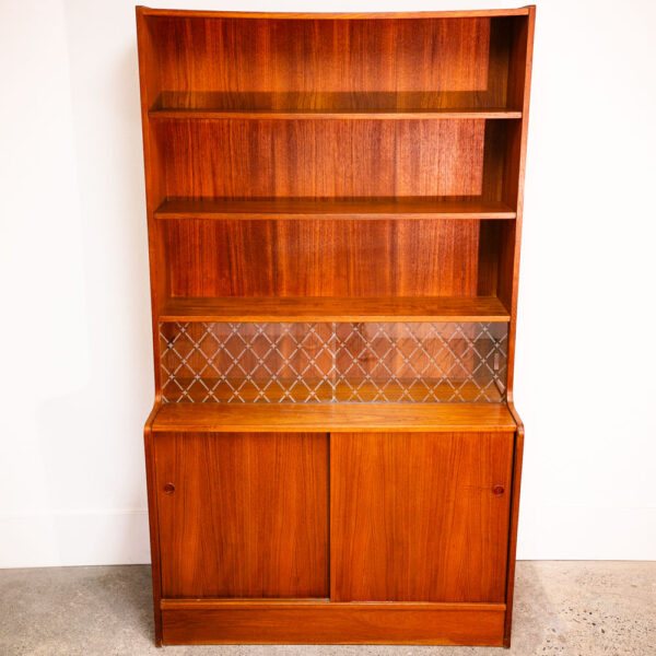 Mid Century Danish Modern Credenza Bookshelf Cabinet Teak Shelves Glass Doors NM - Image 6