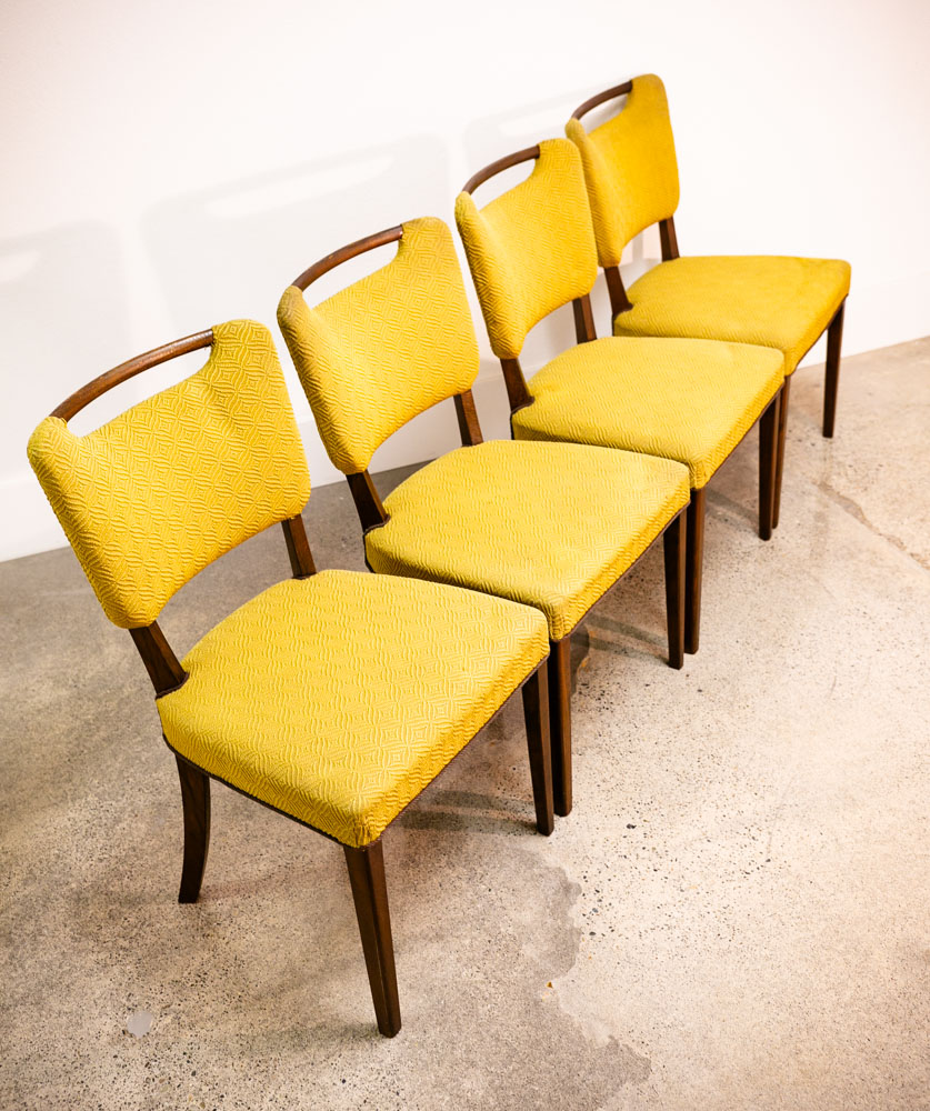 Mid Century Danish Modern Dining Chairs Set 6 Solid Wood Beech Yellow Textured - Image 2