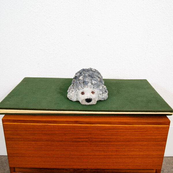 Mid Century Modern Sculpture Art Cement Door Stopper Poodle Dog Black and Gray - Image 6