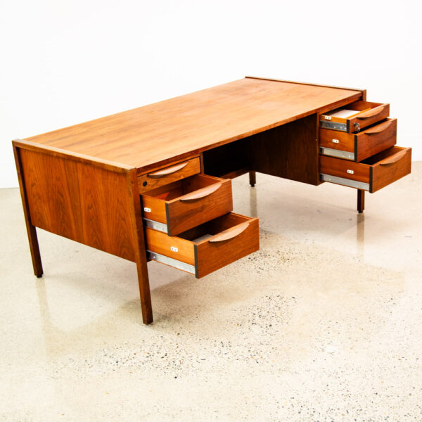 Mid Century Modern Desk Executive Jens Risom Walnut Leather Large Mcm Floating - Image 8