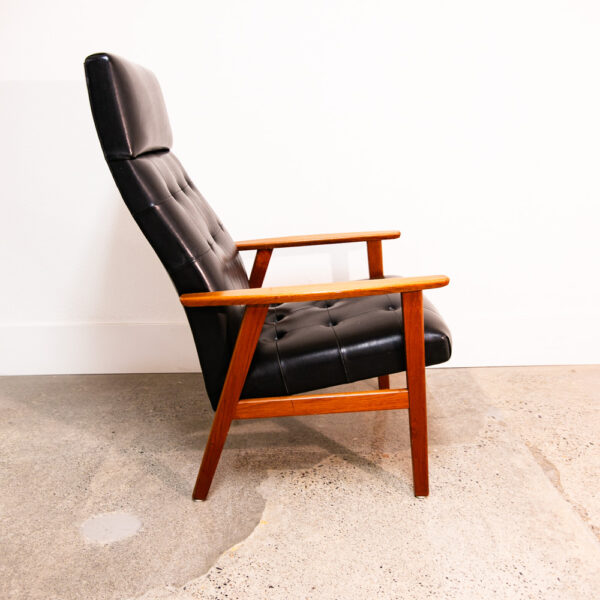 Mid Century Danish Modern Armchair Lounge Chair Teak Black Leather Tufted Mcm - Image 3
