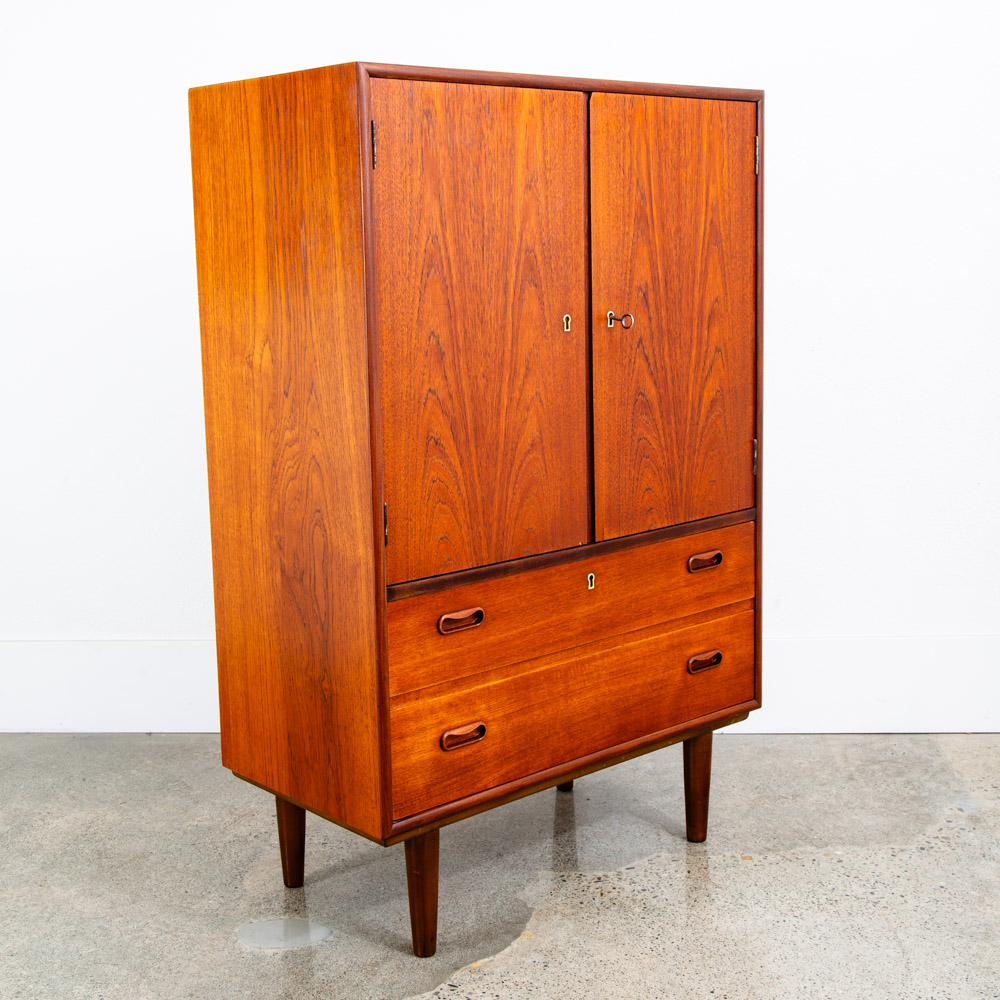 Mid Century Danish Modern Hutch Cabinet Solid Teak Doors Denmark Compact Vintage - Image 2