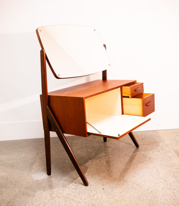 Mid Century Danish Modern Vanity Table Adjustable Mirror Teak Drawers Mcm Wood - Image 5