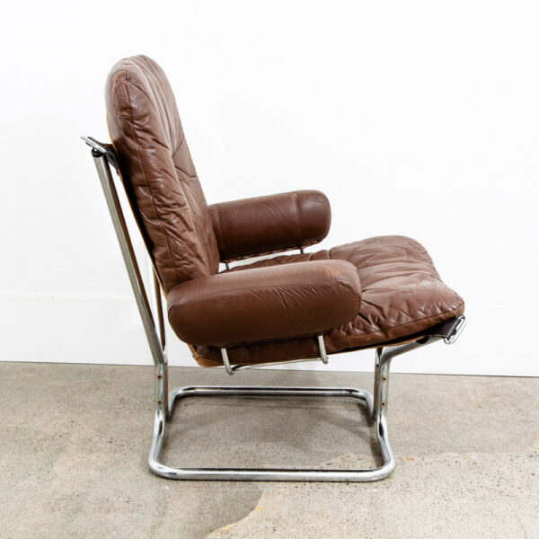 Mid Century Danish Modern Lounge Chair Brown Leather Ingmar Relling Westnofa Arm - Image 7