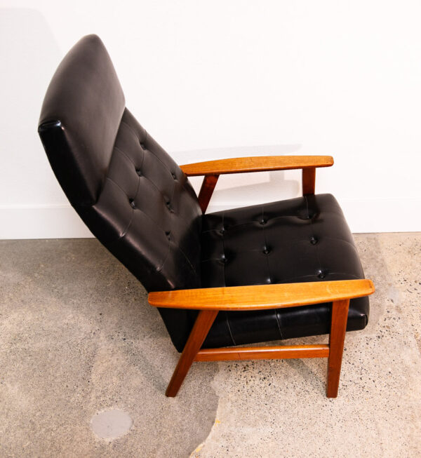 Mid Century Danish Modern Armchair Lounge Chair Teak Black Leather Tufted Mcm - Image 6