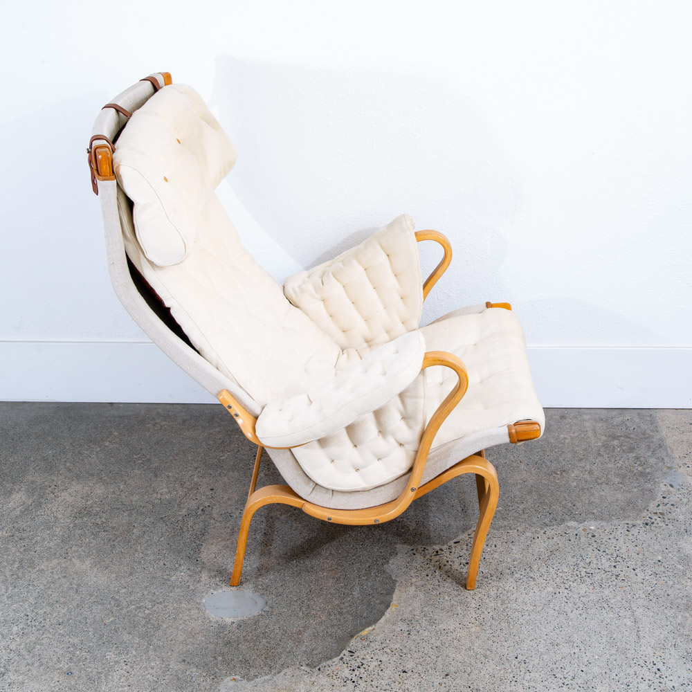 Mid Century Danish Modern Lounge Chair Dux Bruno Mathsson Pernilla White Fabric - Image 2