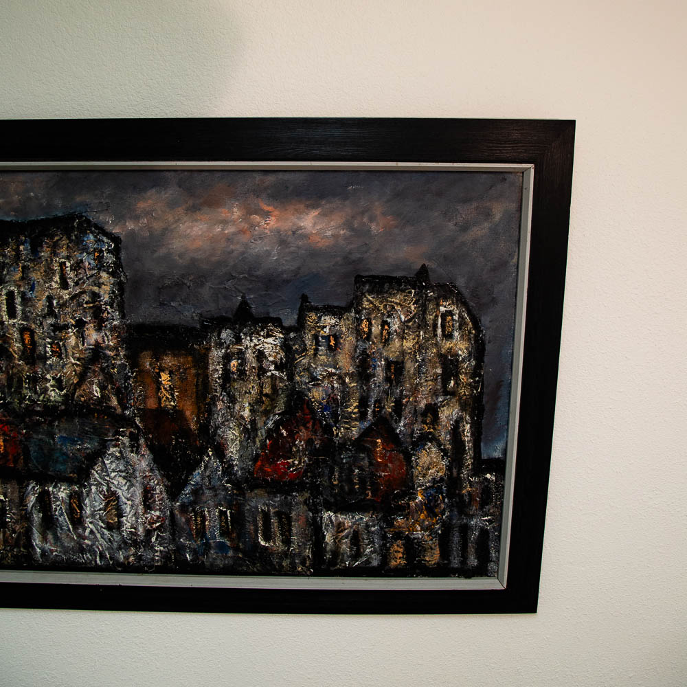 Mid Century Modern Art Original Abstract Expressionism Landscape Buildings Painting - Image 9