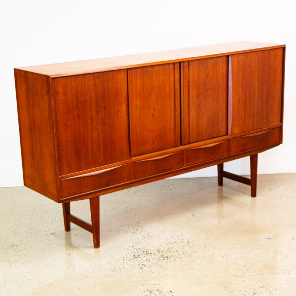 Mid Century Danish Modern Credenza Highboard Teak Wood Drawers E.W Bach Denmark