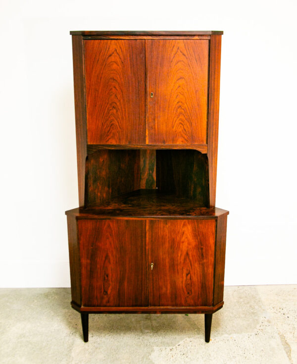 Mid Century Danish Modern Corner Cabinet Rosewood Bar Denmark Drawers Locking VG - Image 12