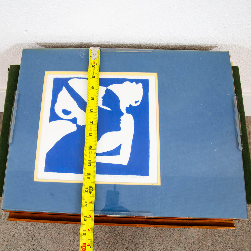 Mid Century Modern Framed Escher Style Negative Space Art Print Blue White 1978 - Image 10