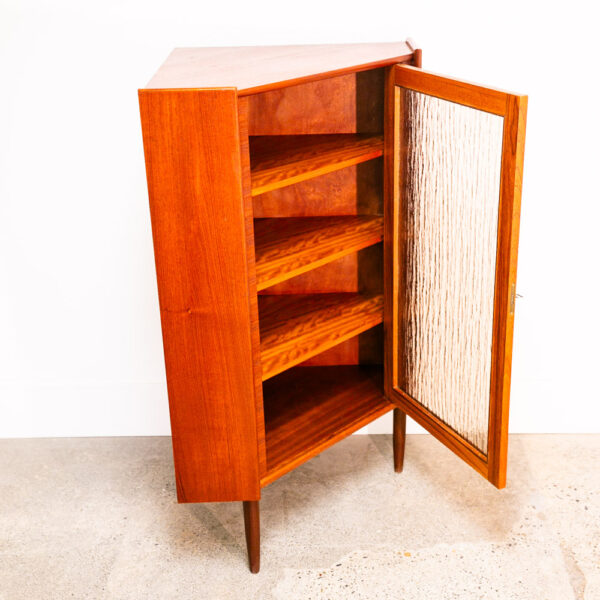 Mid Century Danish Modern Corner Cabinet Teak Wood Bar Denmark Glass Display Mcm - Image 4