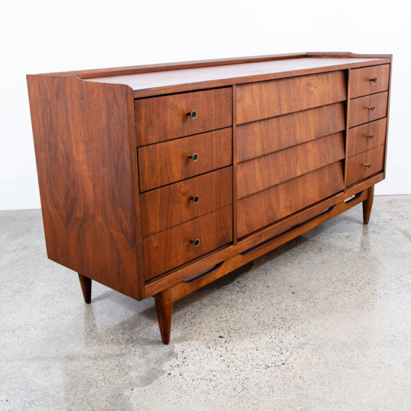Mid Century Modern Credenza Dresser 10 Drawer Stanley Walnut Mcm Brass Handles - Image 2