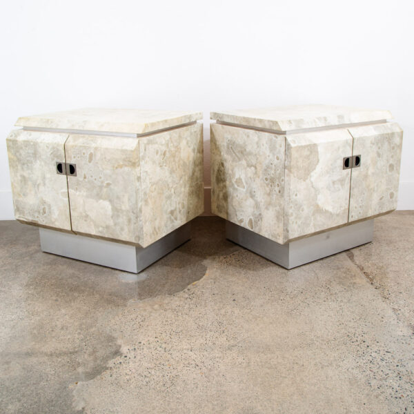 Mid Century Post Modern Nightstand End Side Table Custom Stone Marble Metal 1980 - Image 12