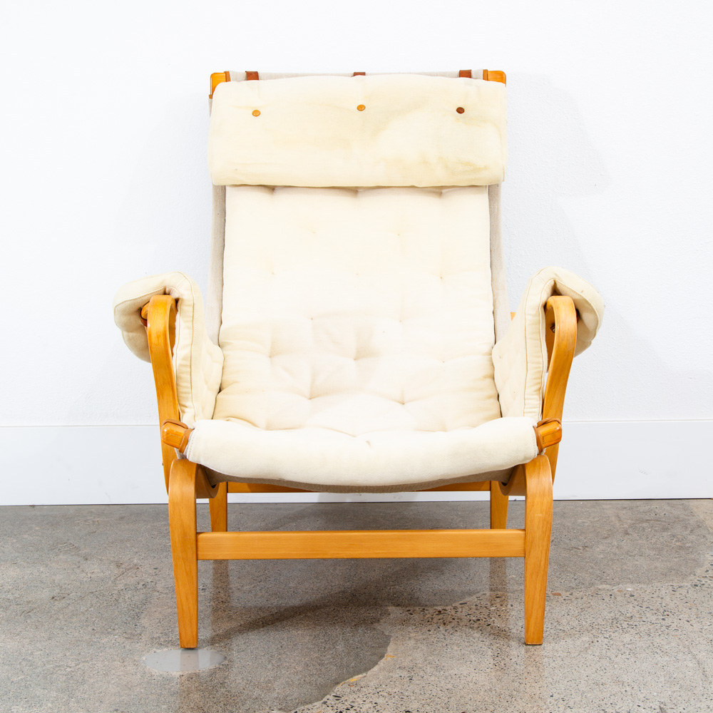 Mid Century Danish Modern Lounge Chair Dux Bruno Mathsson Pernilla White Fabric - Image 3