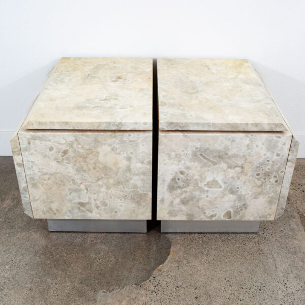 Mid Century Post Modern Nightstand End Side Table Custom Stone Marble Metal 1980 - Image 6