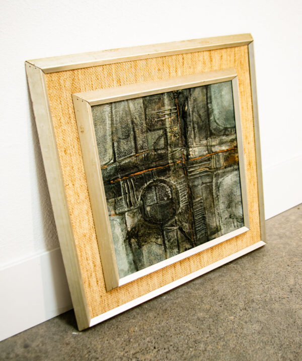 Mid Century Modern Painting Art Abstract Expressionism Framed Grey Textured Mcm - Image 2