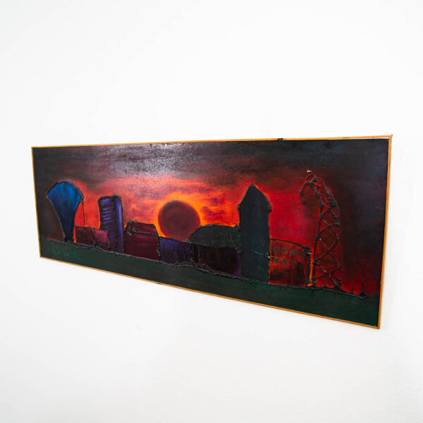 Mid Century Modern Original Art Surrealist Landscape Sun Set Painting Original - Image 8