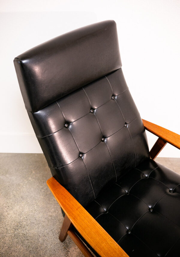 Mid Century Danish Modern Armchair Lounge Chair Teak Black Leather Tufted Mcm - Image 11