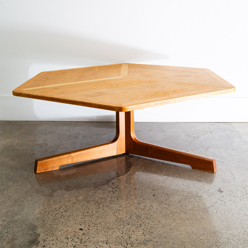 Mid Century Danish Modern Coffee Table Solid White Oak Vintage Hexagon Geometric - Image 3