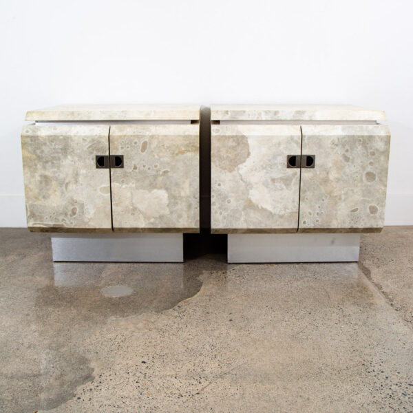 Mid Century Post Modern Nightstand End Side Table Custom Stone Marble Metal 1980
