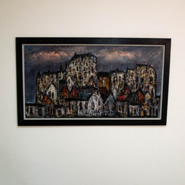 Mid Century Modern Art Original Abstract Expressionism Landscape Buildings Painting