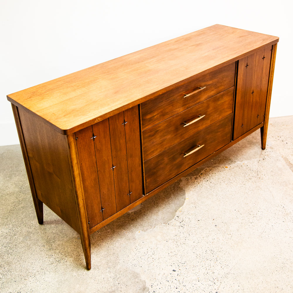 Mid Century Modern Credenza Cabinet Broyhill Saga Wide 3 Drawer Walnut Solid Mcm - Image 10