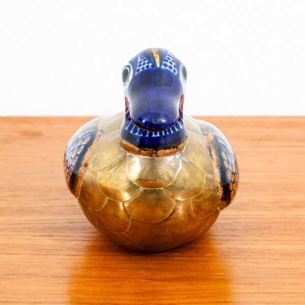 Mid Century Modern Blue and Gold Ceramic Duck Decretive Table Decor Sculpture - Image 5