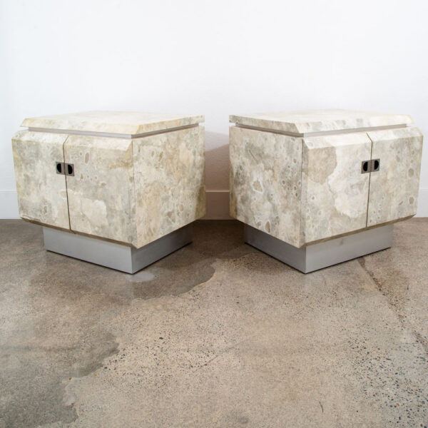 Mid Century Post Modern Nightstand End Side Table Custom Stone Marble Metal 1980 - Image 7